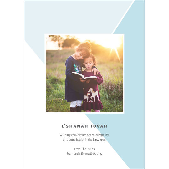 Blue Asymmetrical L'Shanah Tovah Photo Jewish New Year Cards